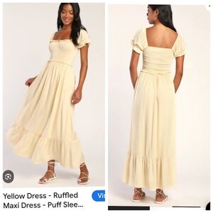 Lulus summer dress NWTAlways So Sweet Light Yellow Smocked Puff Sleeve Maxi Dres